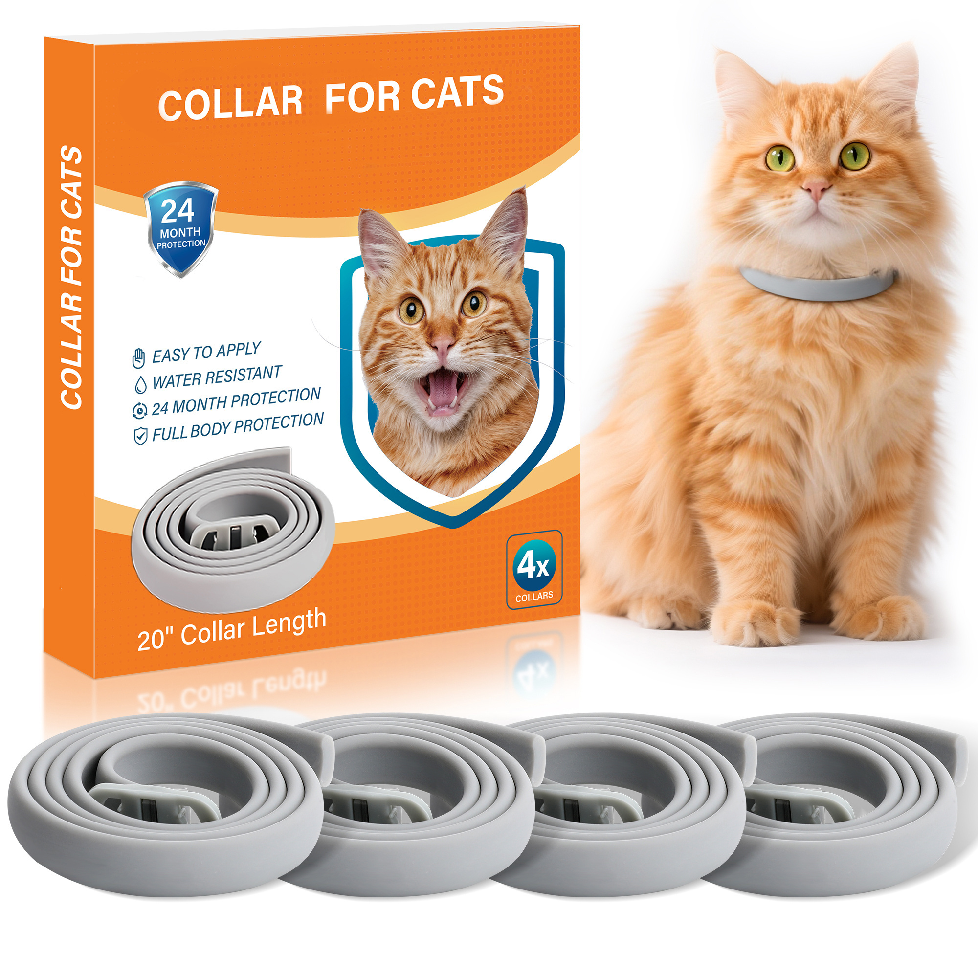 4 Pack Cat Collars, 20 Inch, Waterproof & Adjustable, For All Cat Sizes