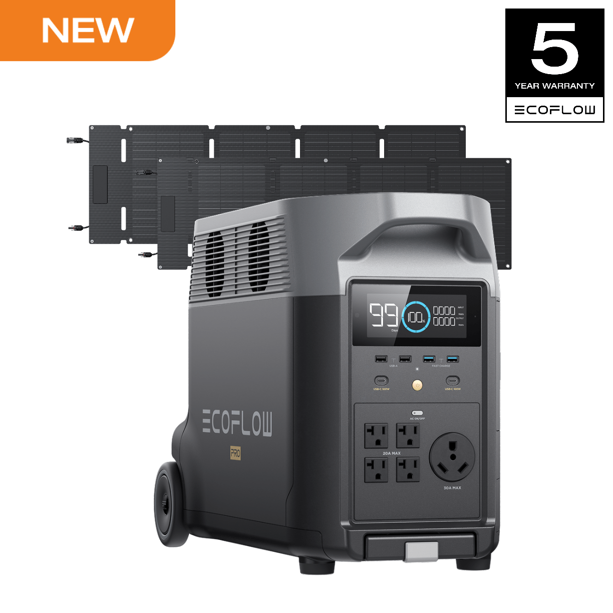 TEMU Ecoflow 2pcs 45w Portable Solar Panel With Portable Power Station Pro 3600 (separate Shipment), 2.7h Fast Charging, 3600wh Lifepo4 For 10 Years