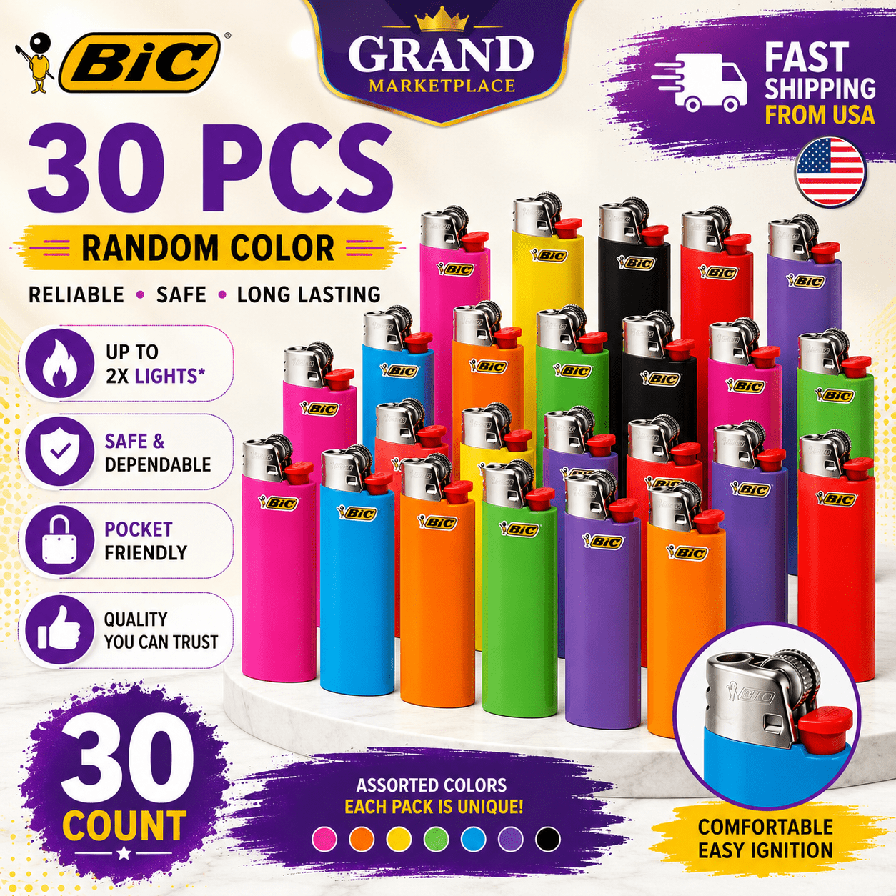 TEMU Disposable Lighters 30 Pcs Random Colors | Bulk