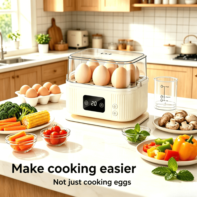 6-Capacity Electric Egg Cooker with 5-30 Mins Adjustable Timer, Auto Shutoff & Dry-Burn Protection, Anti-Scald Steaming Rack, Makes Soft/Medium/Hard Boiled & Poached Eggs, Multi-Use Breakfast Steamer for Vegetables & Homemade Cat Dog Pet Food