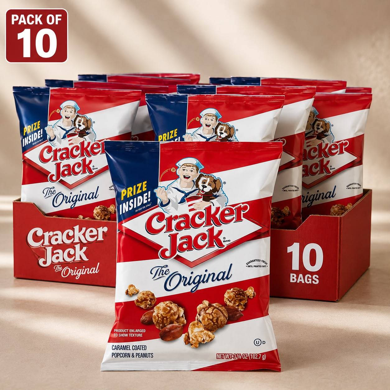 TEMU Caramel Coated Popcorn & Snack, Pack Of 10 Individual Bags, Sweet & Crunchy Ready-to-eat Snack, Total Net Weight 2.26 Lb (35.7 Oz)