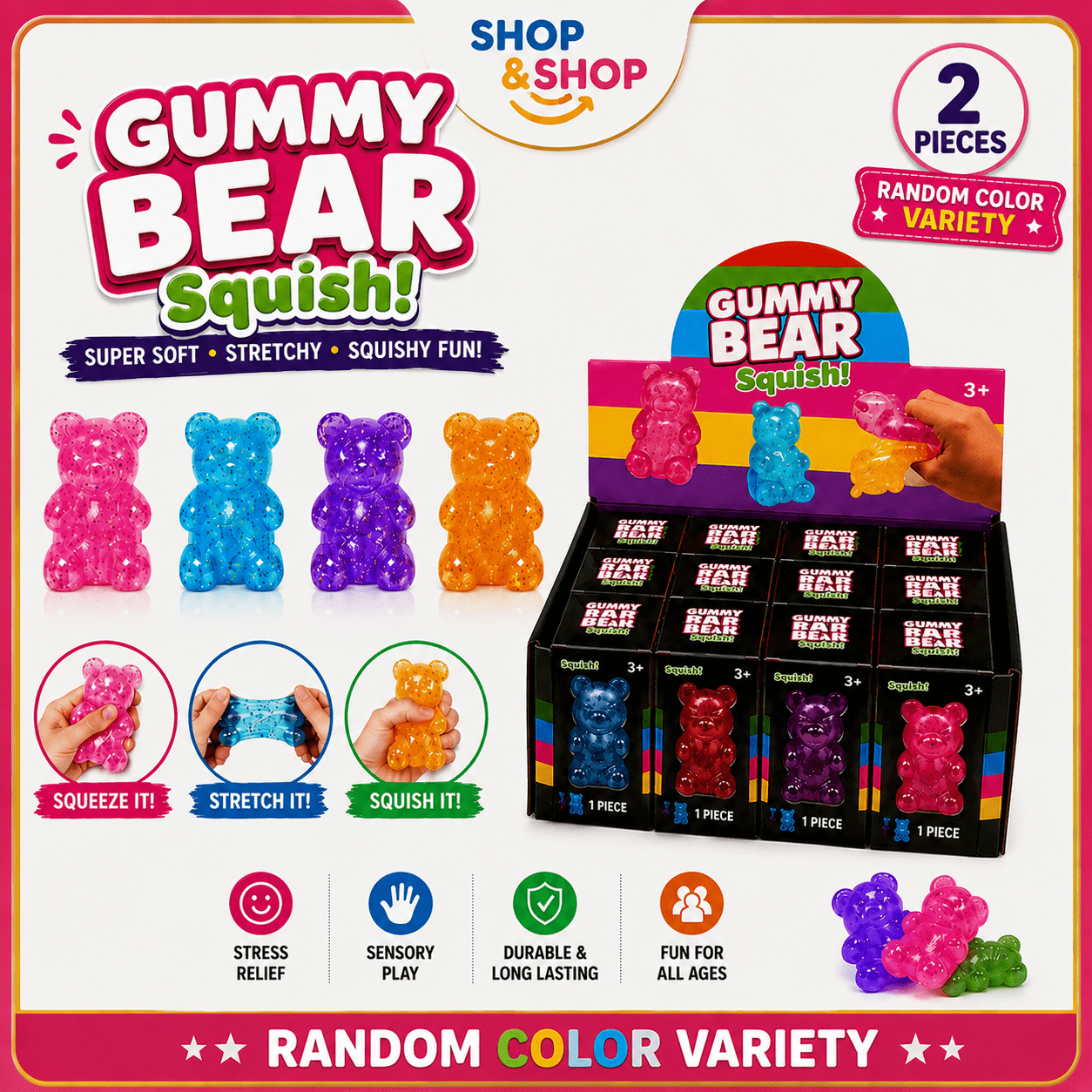 TEMU 2pcs Random Color Gummy Bear Toy Set | Cute Collectible | Soft Novelty Surprise Gift Pack
