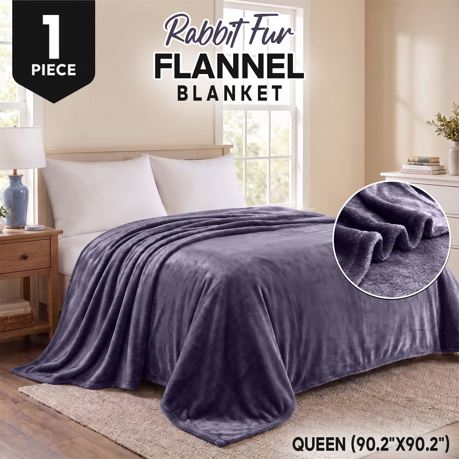 TEMU 1pc Rabbit Fur Flannel Blanket – 400 Gsm Warm, Cozy, Lightweight & Breathable Large Throw, Anti-static Blanket For Bed, Sofa, Couch & Outdoor