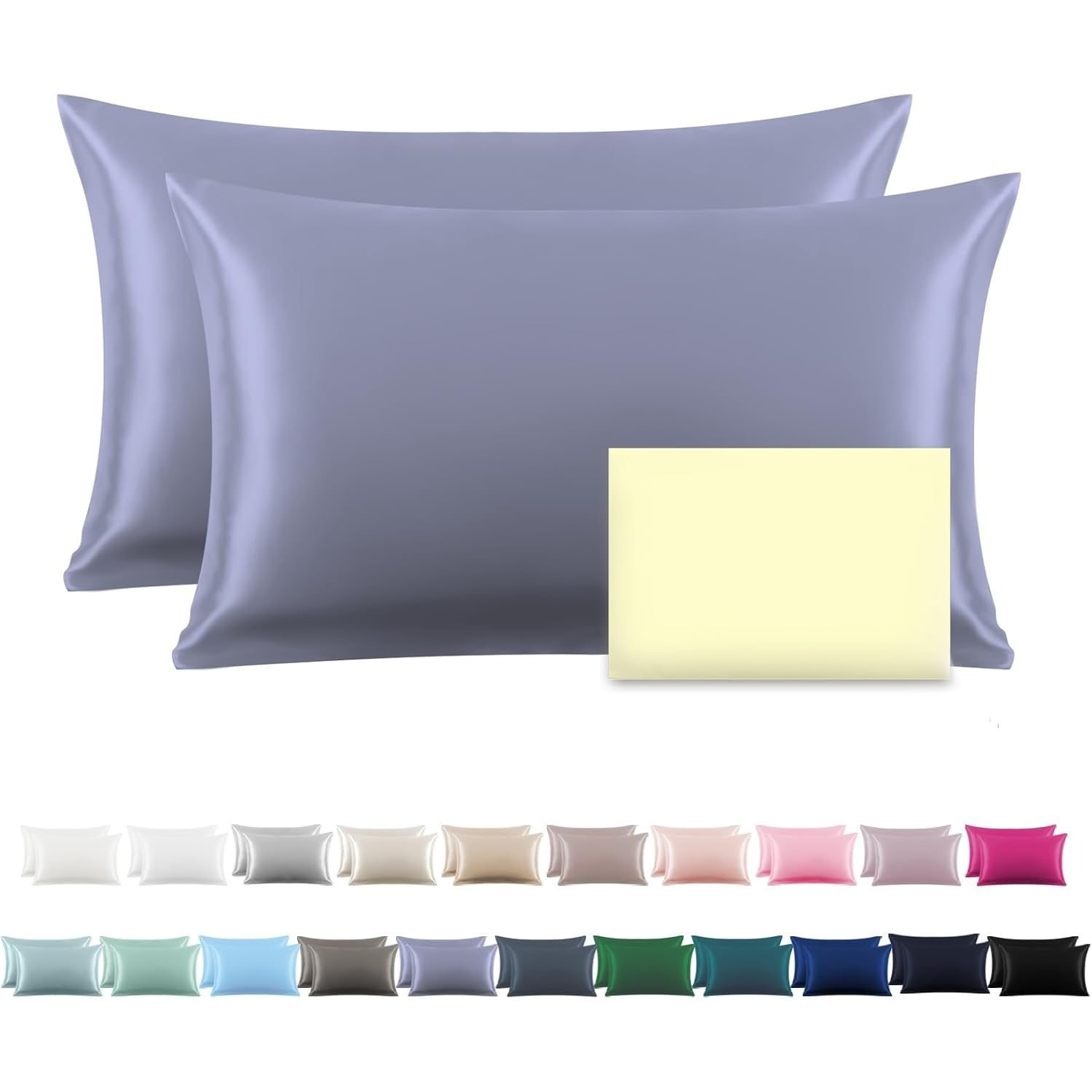 TEMU Silk Pillowcase Set Of 2 With Gift Box, 20x30in King Size Soft Smooth Covers For Hair Skin, Hidden Zipper Bedroom Bedding Decor, Navy Beige