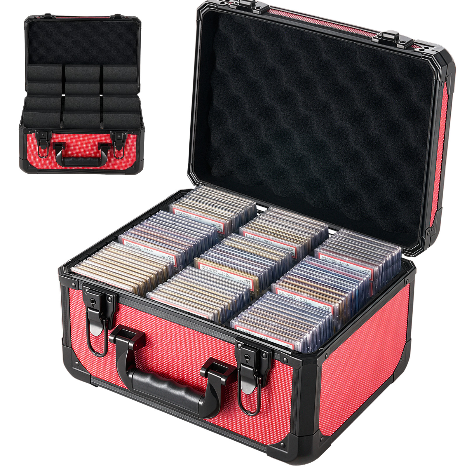 TEMU Vevor Graded Card Case 3 Row 96 Slab Storage Box With , Baseball Sports Trading Cards Holder Collector With 12 Dividers, Key, Holds 76 , 348 Top