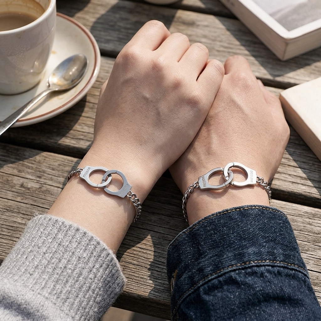TEMU Metal Wrist Chain, Interlocked Handcuff Charm Bracelet For Streetwear Matching