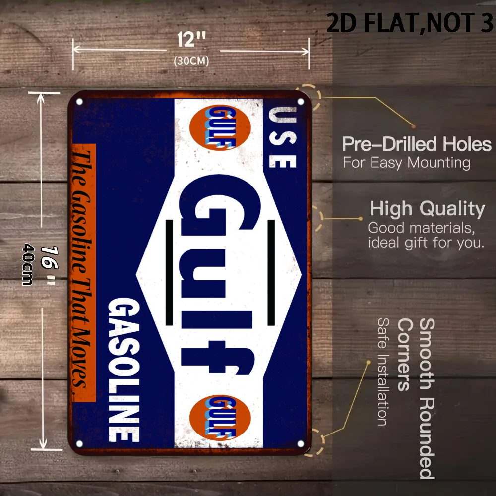 TEMU 1pc 2d Flat Not 3d Metal Tin Sign, Vintage Blue Gas Station Themed Flat Metal Wall Sign Decor Sign Metal Tin Sign For Man Cave, House, Home