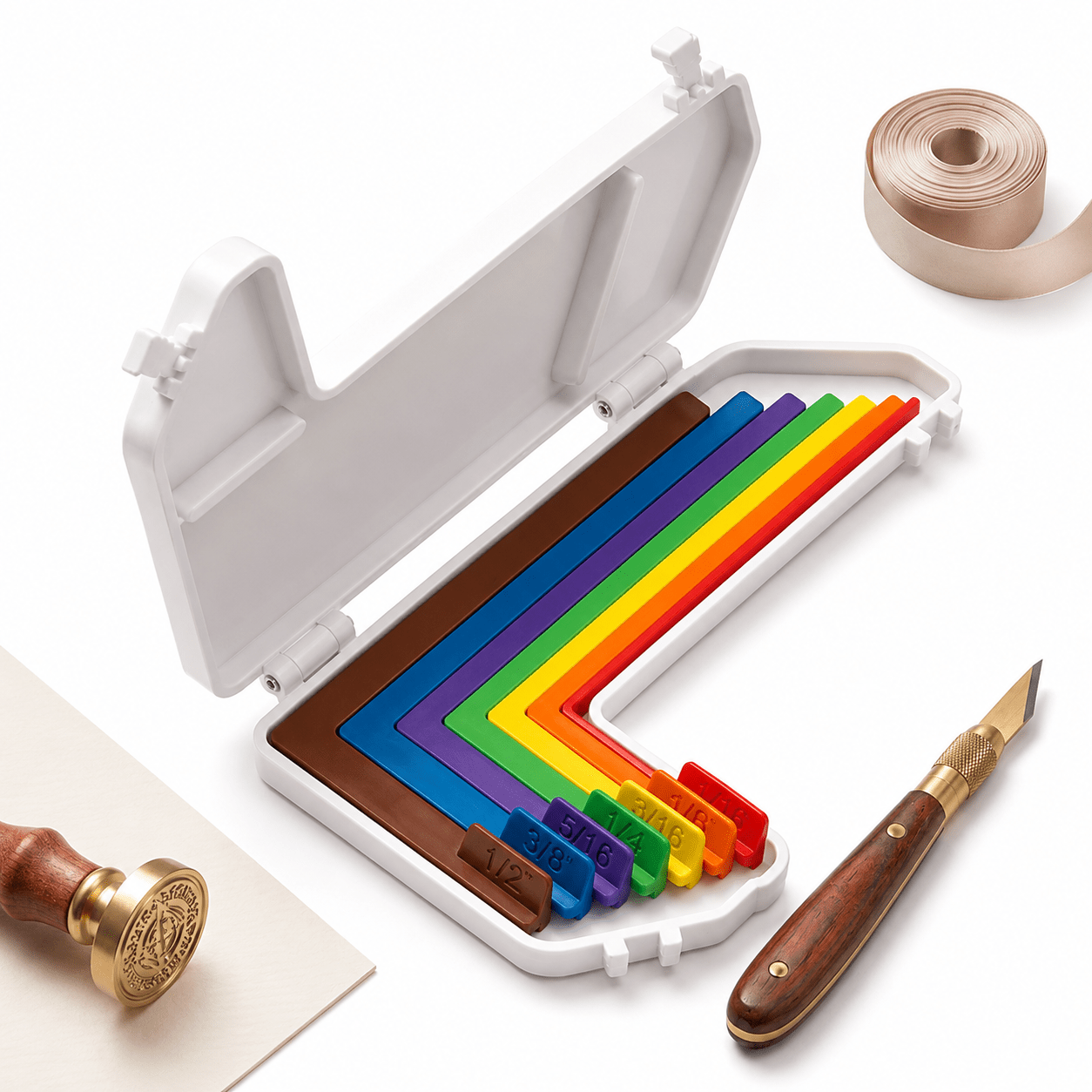 7-piece Paper Art Organizer With Storage Box, Color-coded Tools With Size Labels, 1/16 To 1/2 Inch , Card-making Organizer, Suitable For Card Making And Scrapbooking