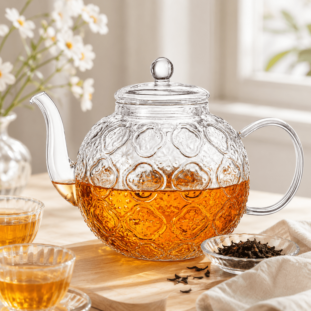 TEMU Glass Teapot With Removable Infuser-1500ml/50oz Clear Glass Tea Pot For Stovetop, Borosilicate Microwave Safe Glasstea Kettle And Tea Maker For