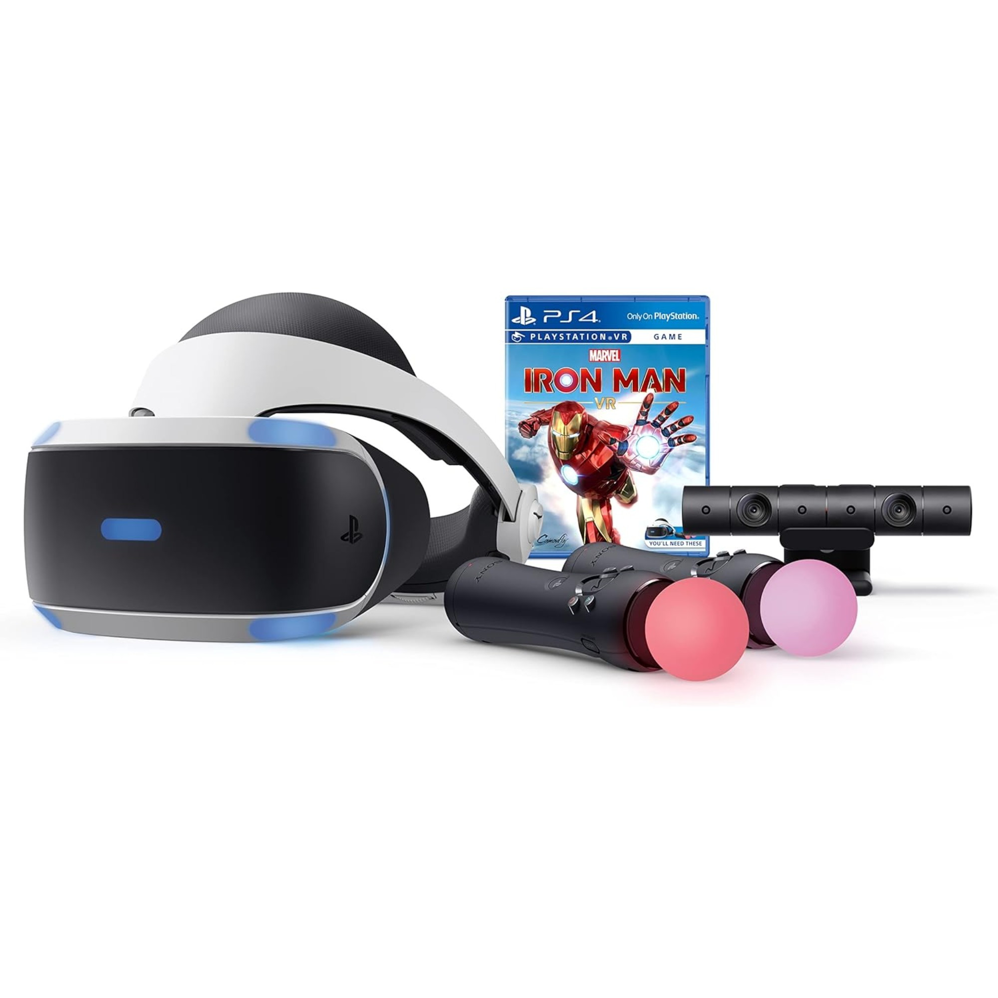 Sony PlayStation VR Marvel Iron Man Bundle, White: PlayStation VR headset, camera, 2 Move motion controllers, compatible with PS4 and PS5