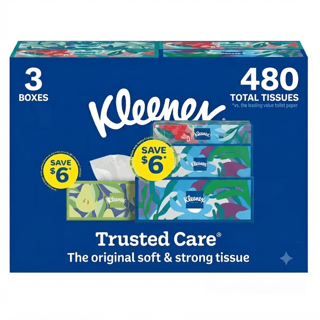 TEMU (pack Of 3 Box) Kleenex Care Facial Tissues – 3 Boxes (160 Tissues Each)
