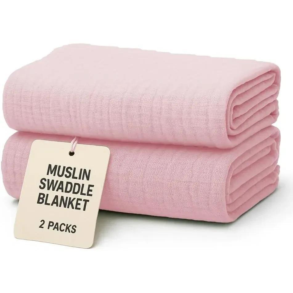 TEMU Muslin Swaddle Blankets Pack Of 2, 100% Cotton Muslin Baby Receiving Blankets, Soft Breathable Swaddle Wrap, 40 X 40 Inches