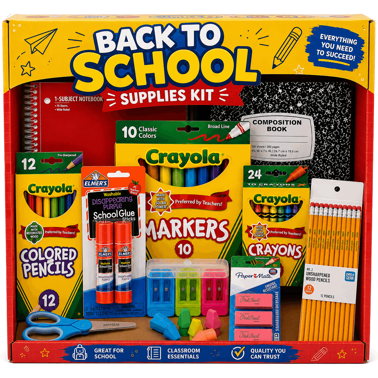 TEMU Back To School Essentials Supplies Kit Bundle For Students – 80-piece Set With Notebook, Pencils, Crayons, Markers & More