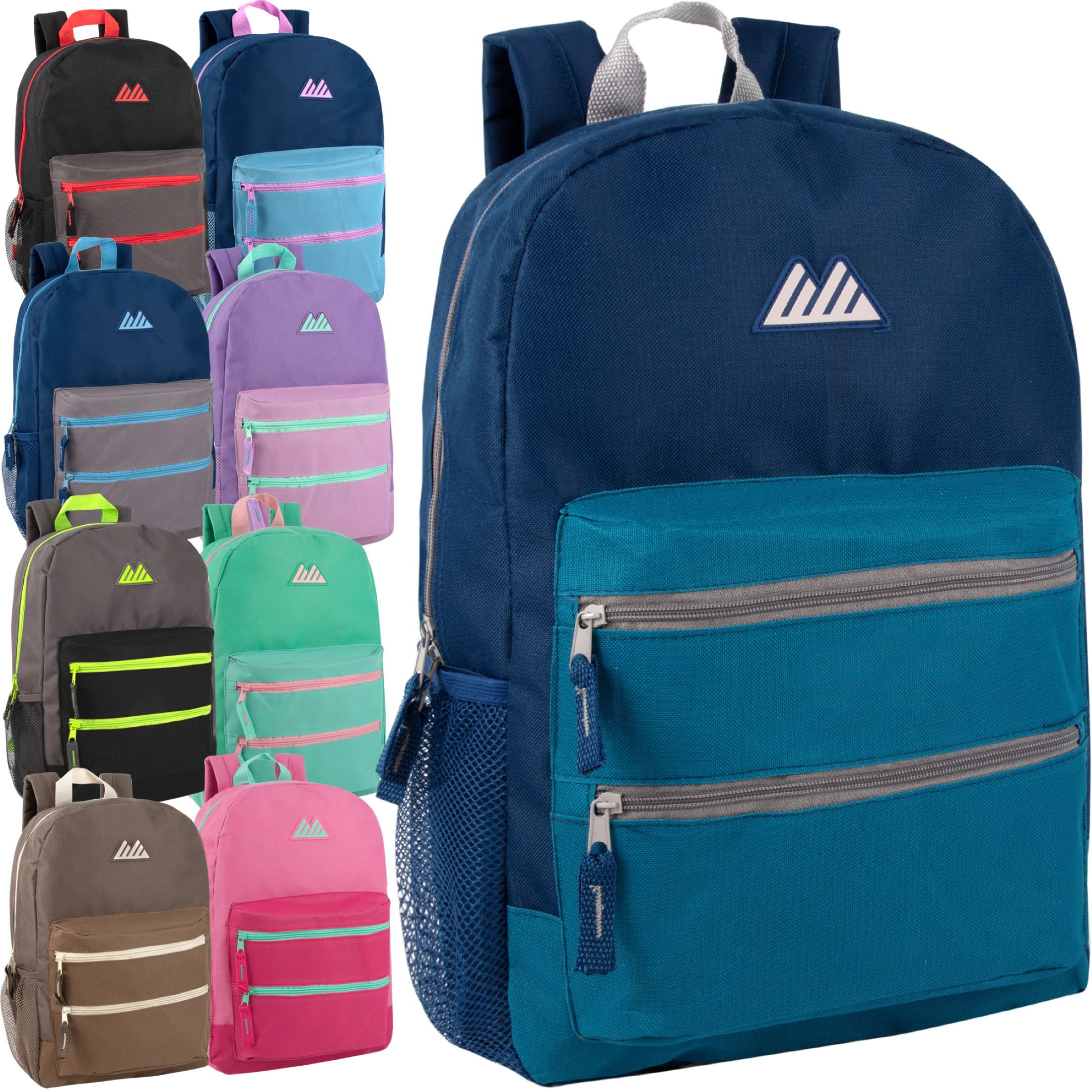 (24 Pack) Bulk Backpacks For Kids, School, Donation | 17 Inch Multi Pocket Bungee Backpacks Wholesale