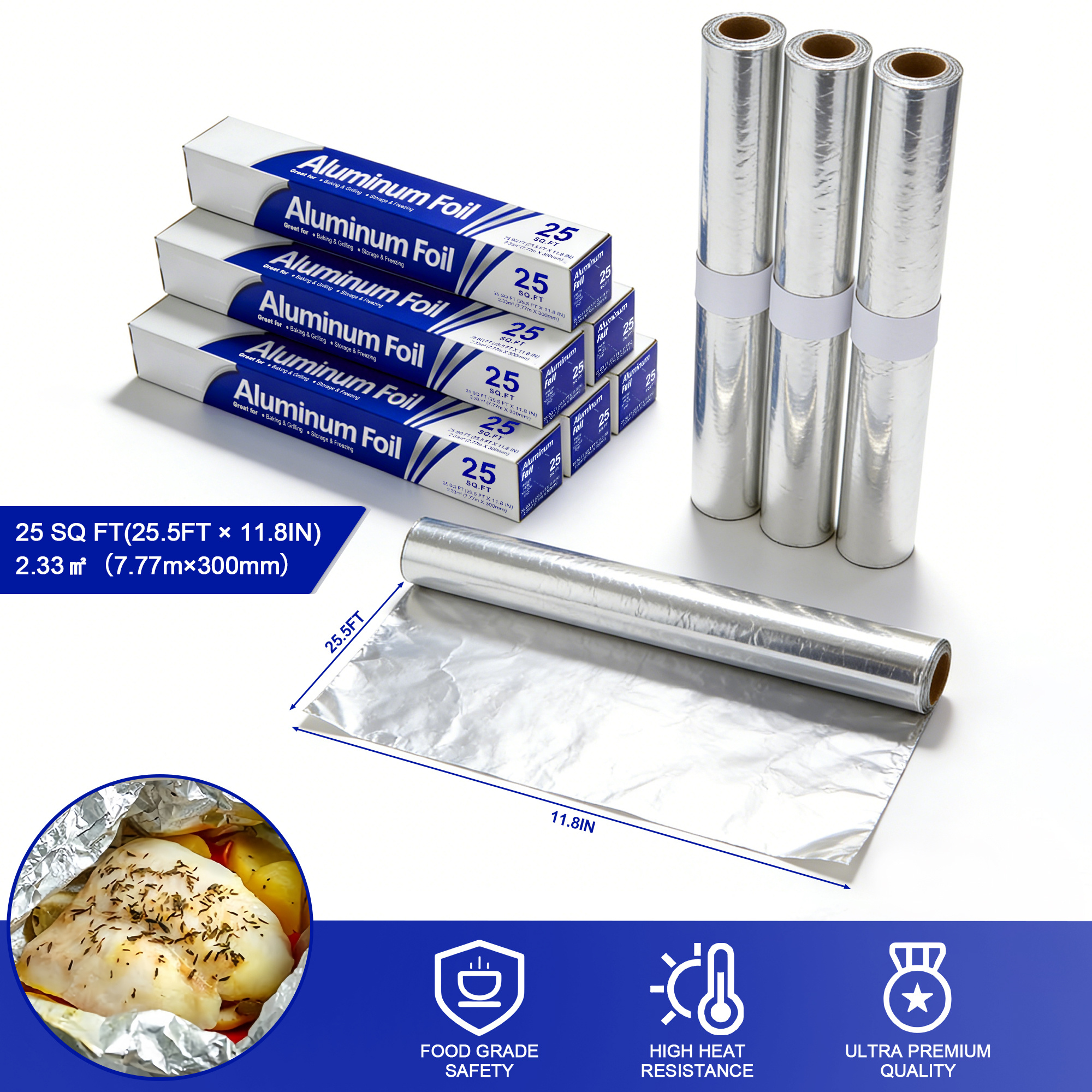 4   rolls heavy duty aluminum foil roll suitable for restaurants disposable food packaging for     and sandwiches