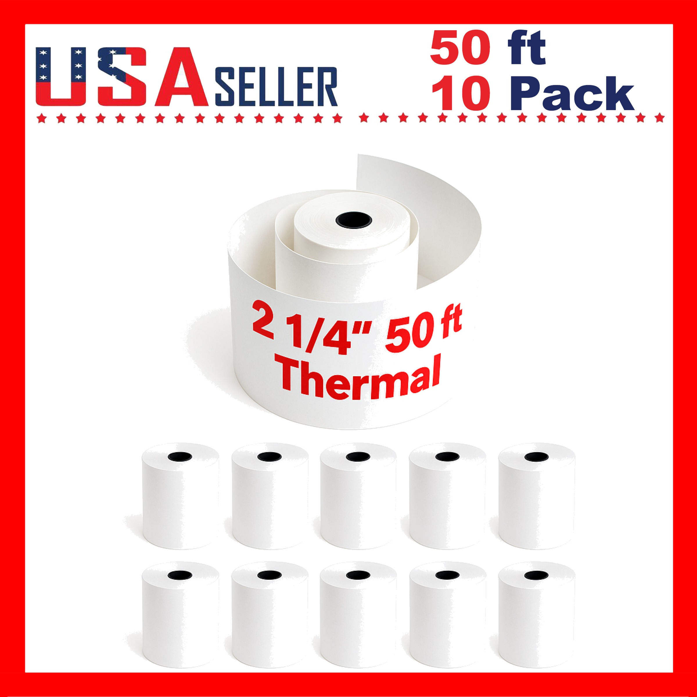 TEMU 2 1/4" Thermal Receipt Paper Rolls X [10 Pack] X [50 Ft] For Square, Clover, , Epson Tm-t88, , & Most 2.25 Inch Thermal Printers — Smooth