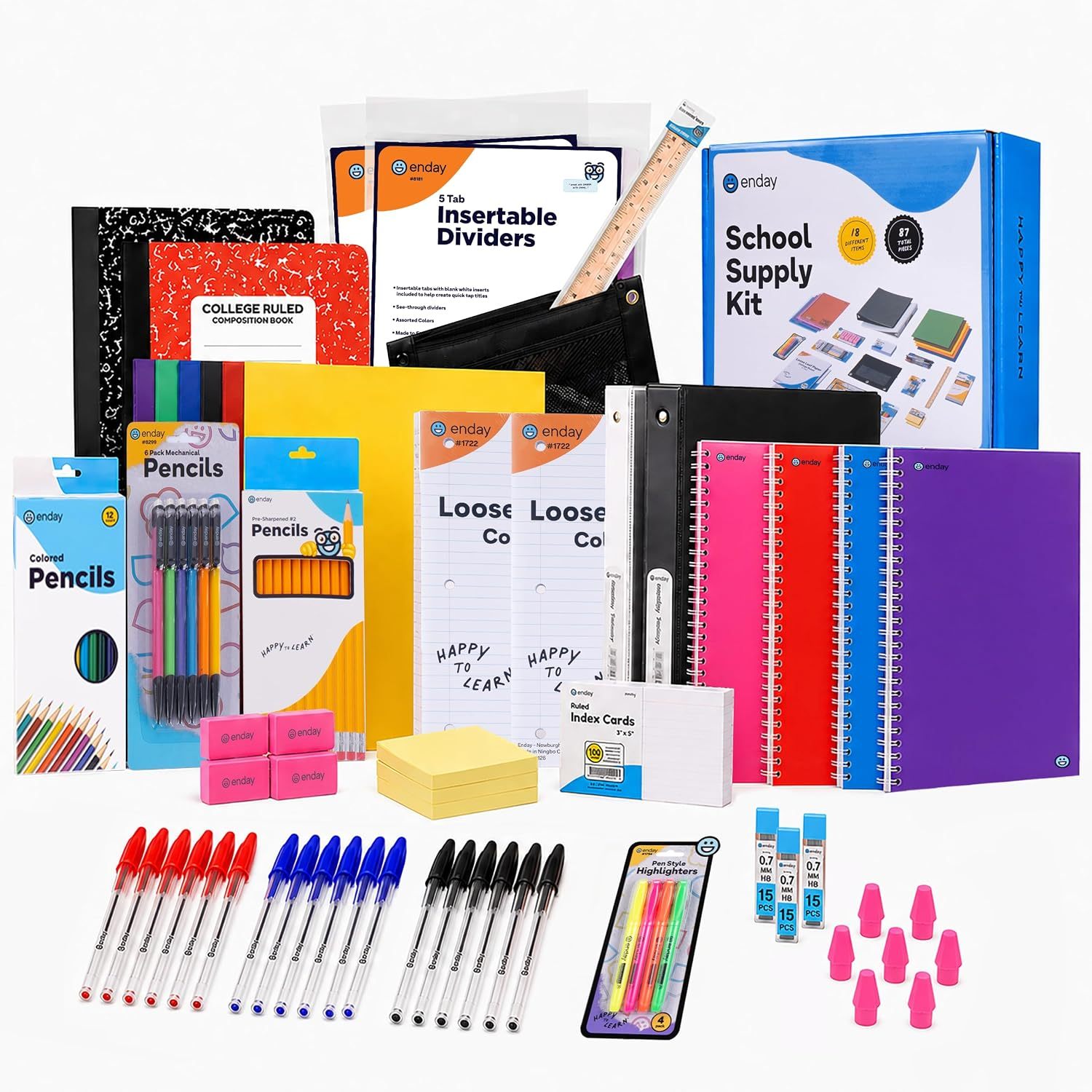 TEMU Enday Back To School Supplies High School Kit For Kids With Folders, 100+ Piece Notebooks, Pencils, Pens & More Back To School Supplies Kit