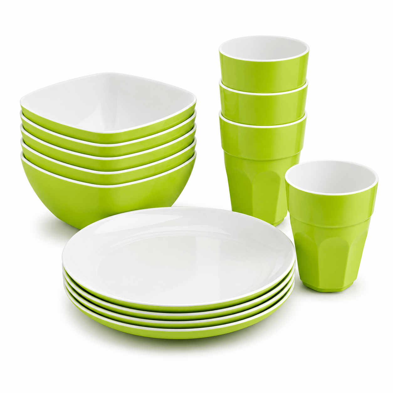 TEMU 12-piece Plastic Dinnerware Set – Service For 4 | Bpa Free | Microwave & Dishwasher Safe | Lime Green