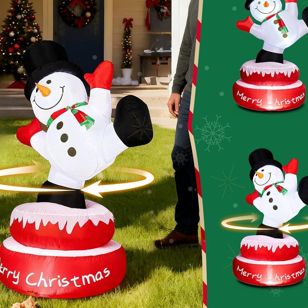 TEMU 5ft/12ft Snowman Christmas Inflatable - Built-in Motor For , Led Lights, Blower, Stakes & , Indoor Home Decor For Party, Holiday Gifts Black
