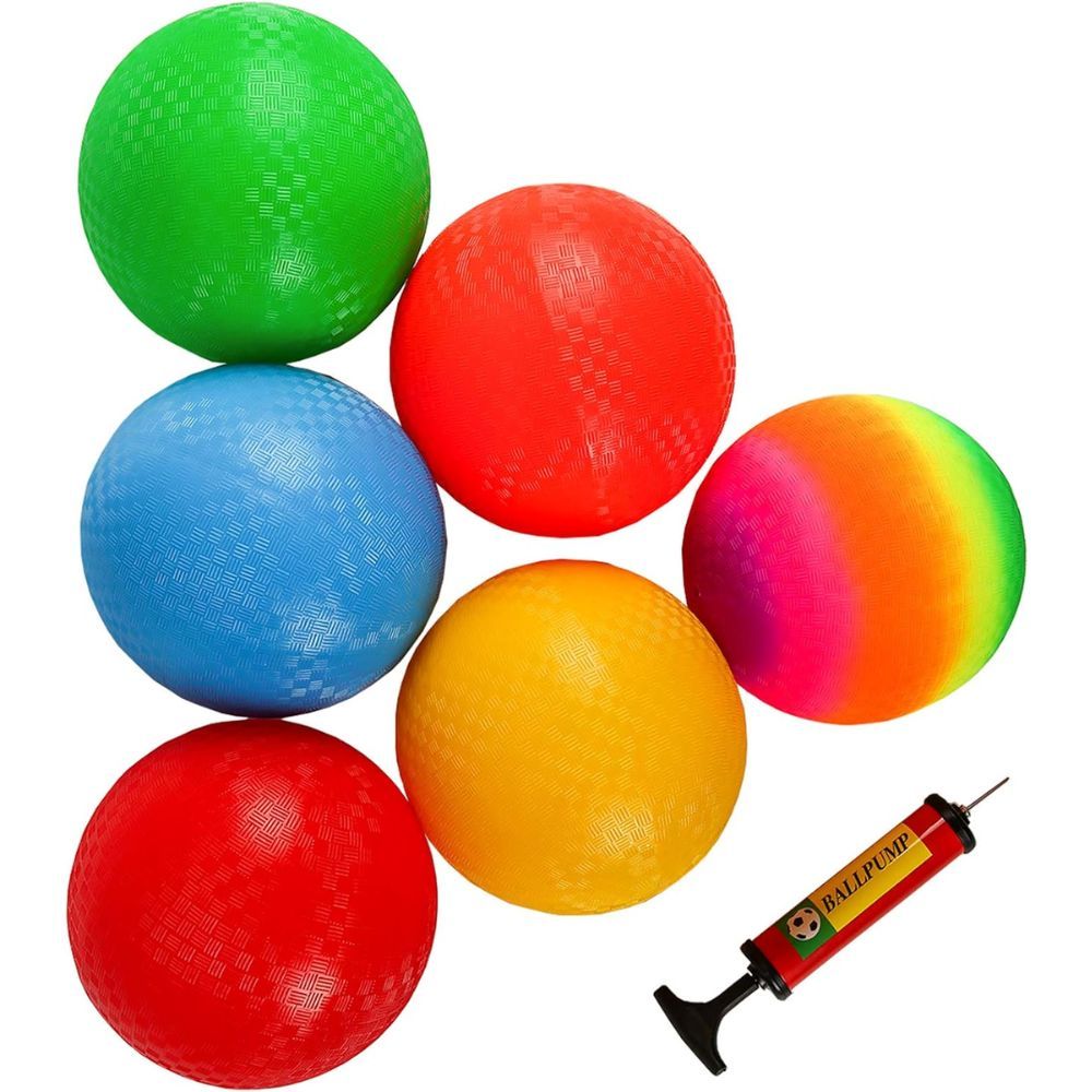 TEMU 8.5 Inch Kickball Ball Set (pack Of 6) - 5 Solid Colors & 1 Rainbow Bouncy - Sport Playground Balls