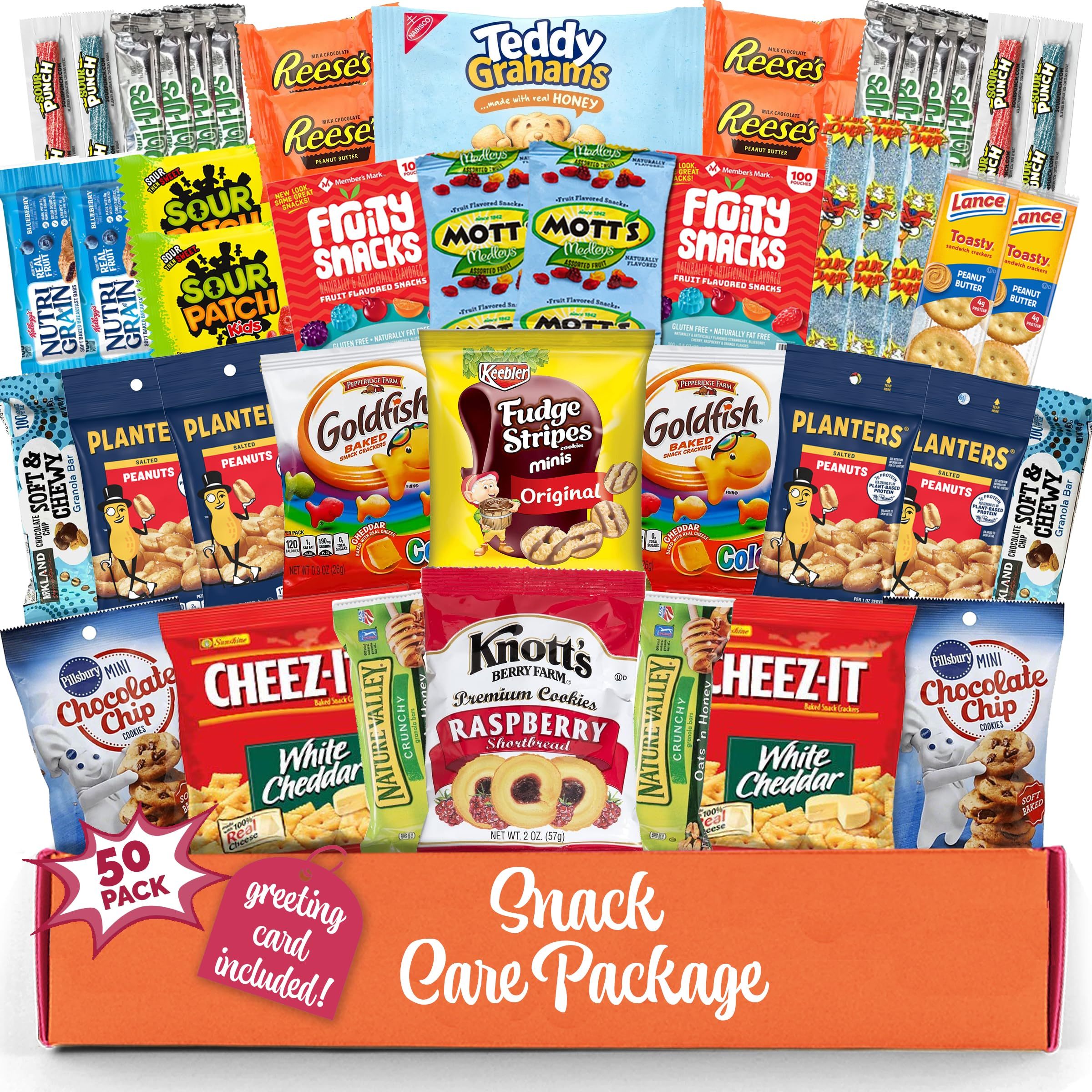 TEMU Snack Box Variety Pack (50 Count) Candy Gift Basket - College Student Care Package, Prime Food Arrangement Chips, , Bar's - Ultimate Birthday
