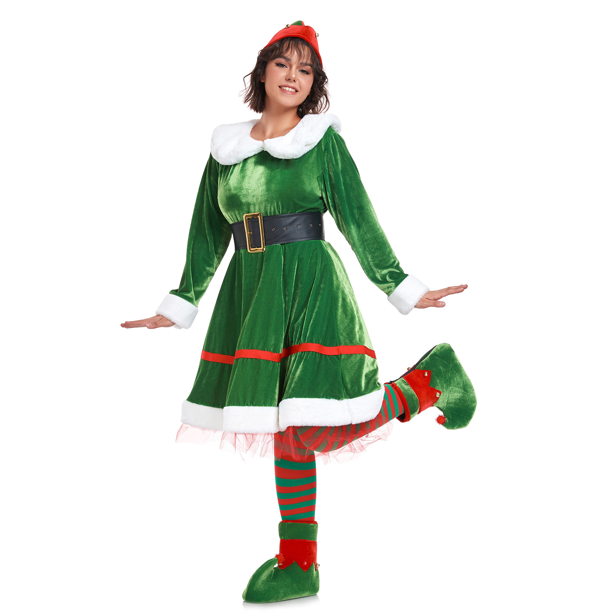 green velvet xmas dress Malibu Stripe Smocked Dress