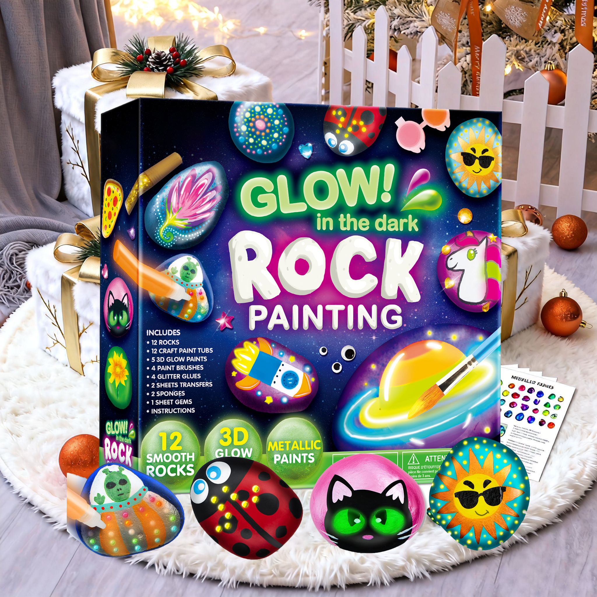 TEMU Rock Painting Kit- Glow In The Kit, Arts And Crafts For Kids Ages 6-12, Art Supplies Toy, Kids Craft Paint Kits, Arts & Crafts For Boys Girls