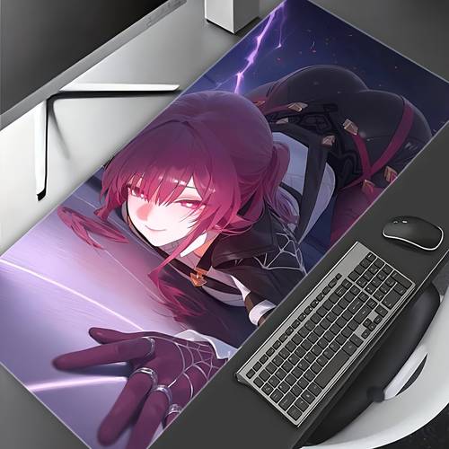 1pc extra large anime mouse pad with vibrant character design non slip rubber stitched edges ideal for desk decor office and enthusiasts