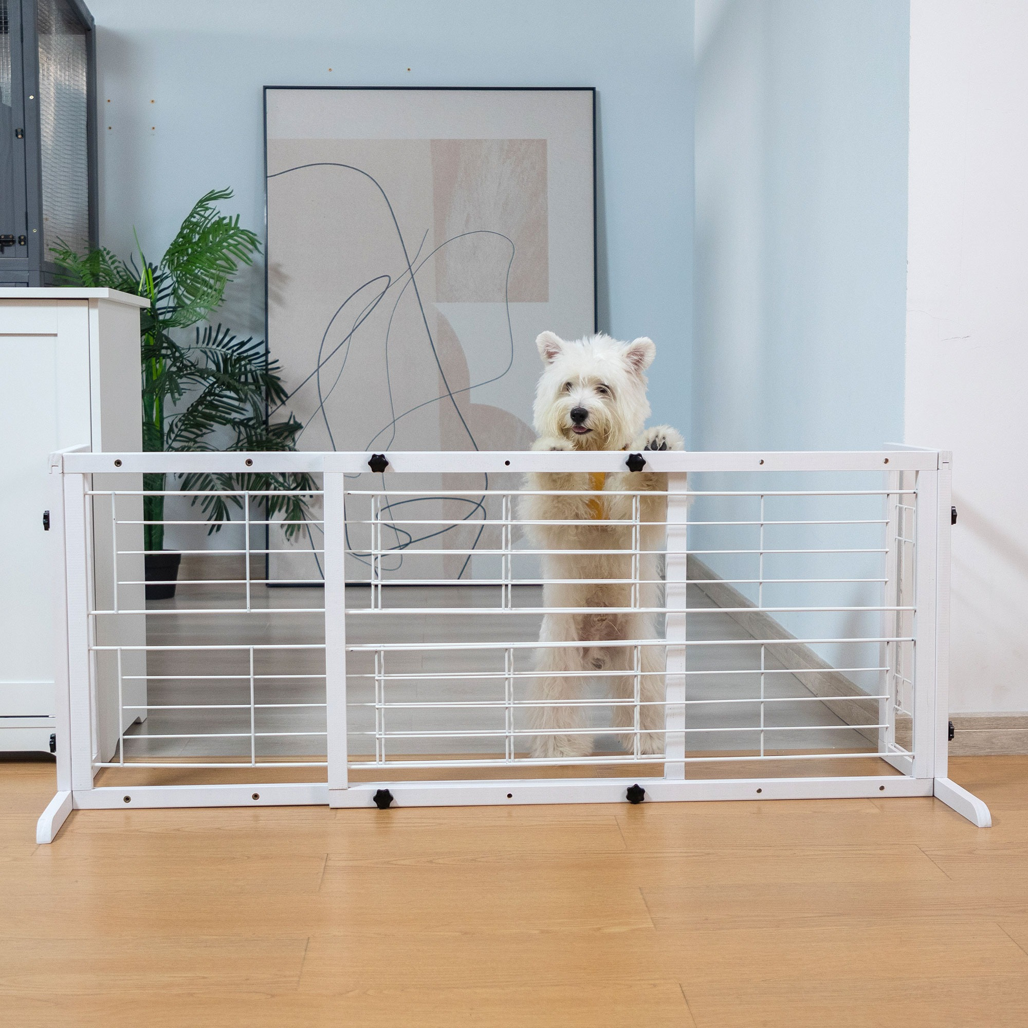 Freestanding Wood Pet Gate, 38"-71" Sturdy Solid Wood Dog Gate For The House, Doorway, Stairs, Pet Puppy Safety Fence