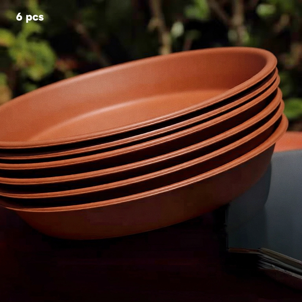 6 PCS Brown Plant Saucer 6 inch, Heavy Large Planter Durable Thicker Plastic Plant Trays for Indoors and Outdoor, Plant Saucer Drip Trays