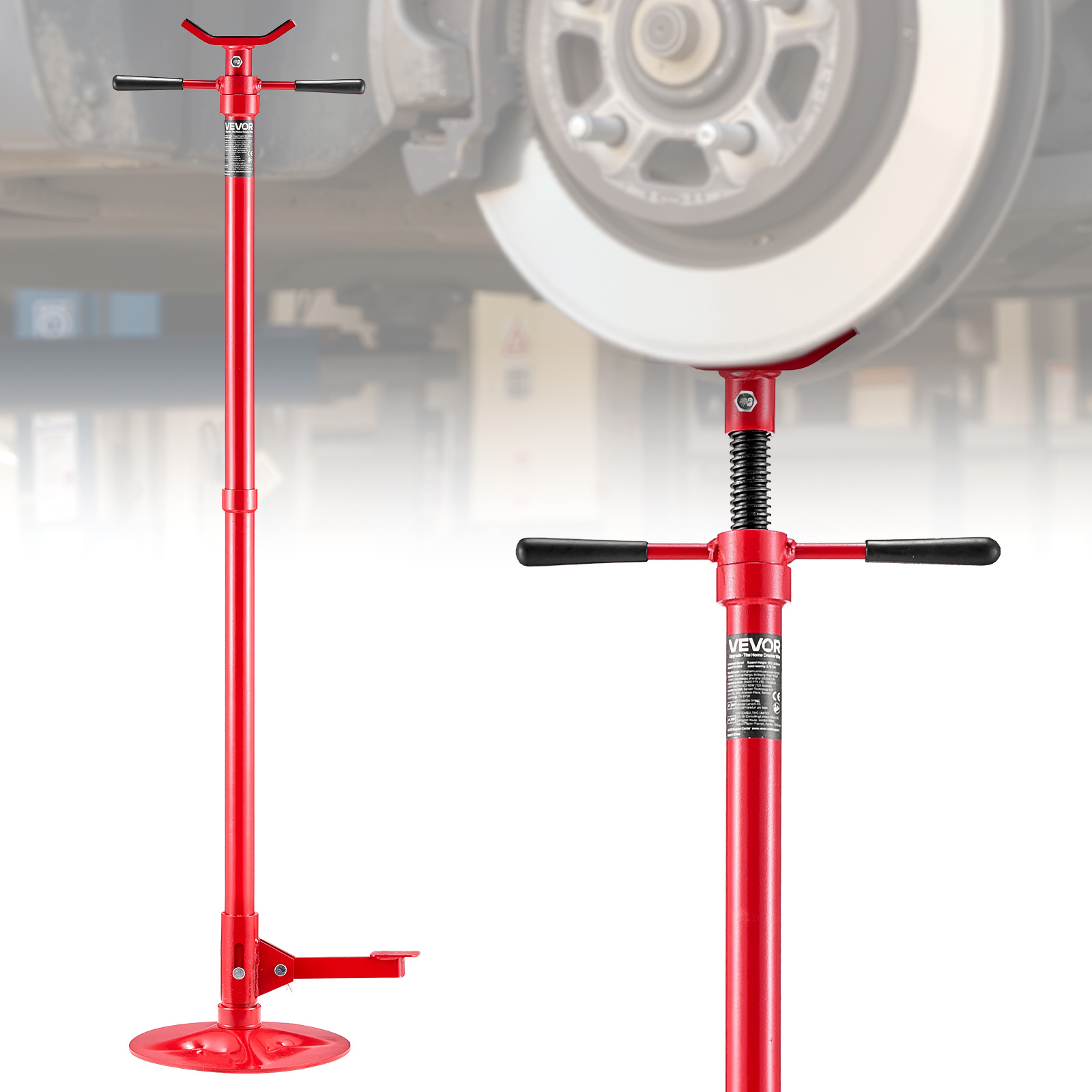 Vevor Underhoist Support Stand, 3/4 Ton (1653 Lbs) Capacity Under Hoist Jack Stand, Lifting From 51.97" To 80", Bearing Mounted Spin Handle, Foot Pedal, 12" Diameter Base, Support Vehicle Components