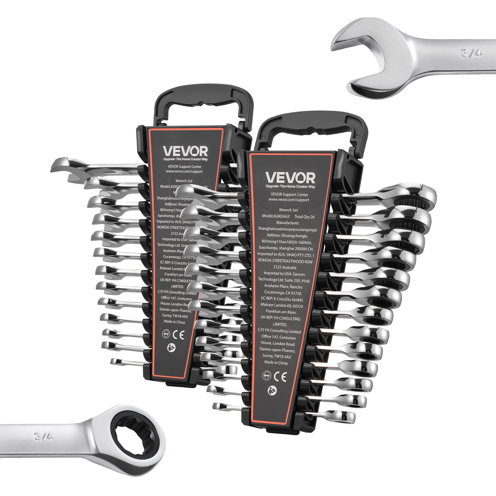 TEMU Vevor Combination Wrench Set, 26-piece Sae And Metric, 72 Teeth, Steel Ratcheting Wrench Set, With Rack Organizer, Open End, Clear Size Labels,