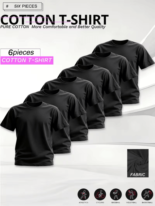 6 pieces of unisex round neck cotton t shirt basic soft comfortable and breathable essential for sports exercise and fitness daily casual trend wear suitable for summer and autumn local warehouse delivery