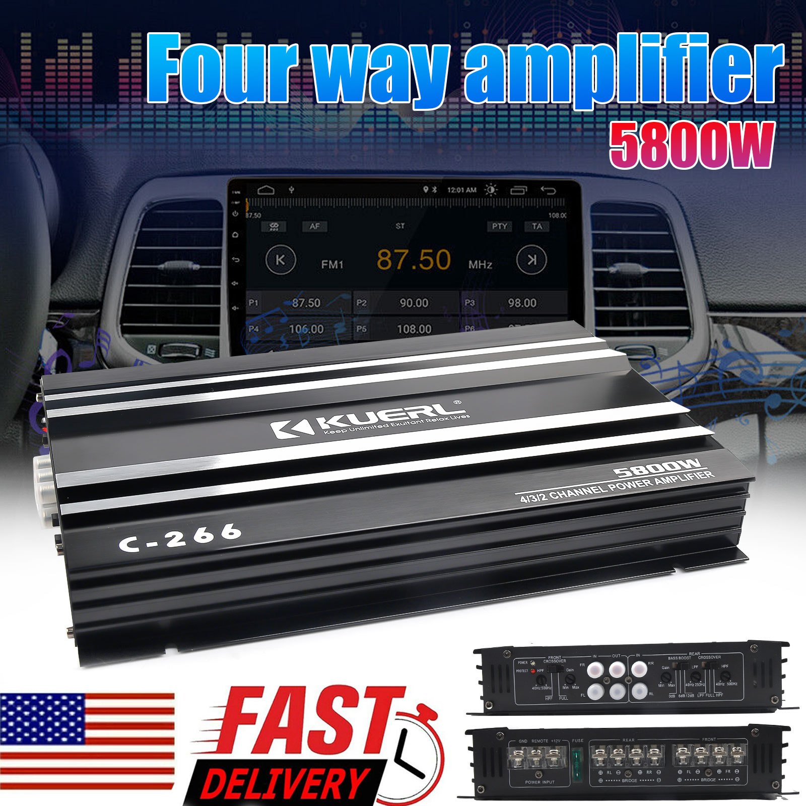 car amplifier 4 channel car amplifier truck stereo audio amp speaker system device aluminum alloy pure   power amp for 12v trucks boats utvs motorcycles