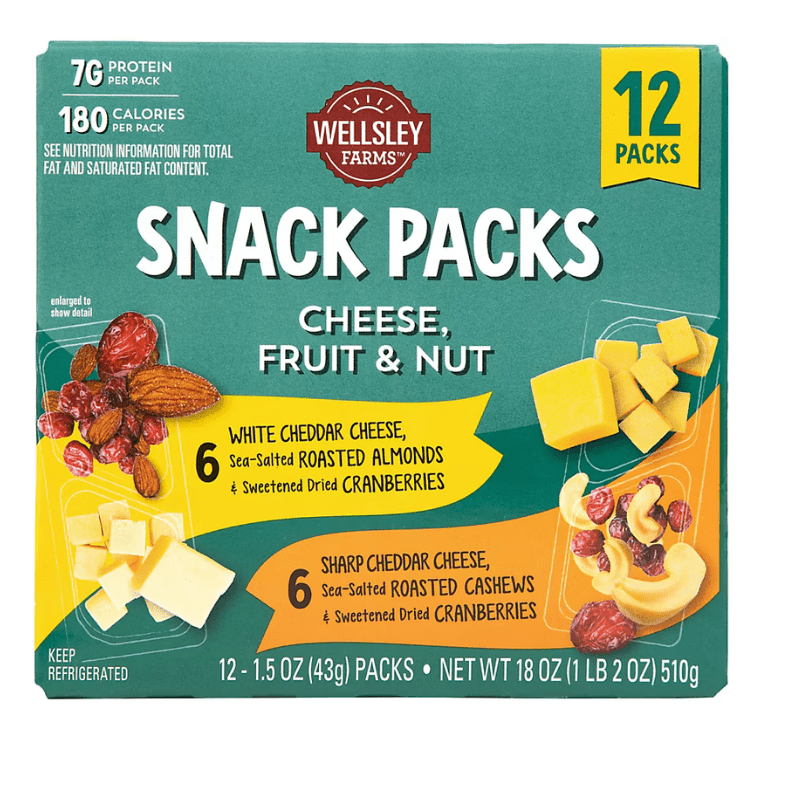 TEMU Wellsley Farms Cheese, Fruit & Nut Snack Packs, 12 Count – Balanced Snack Packs Featuring Real Cheese Paired With Dried Fruit And Crunchy Nuts,