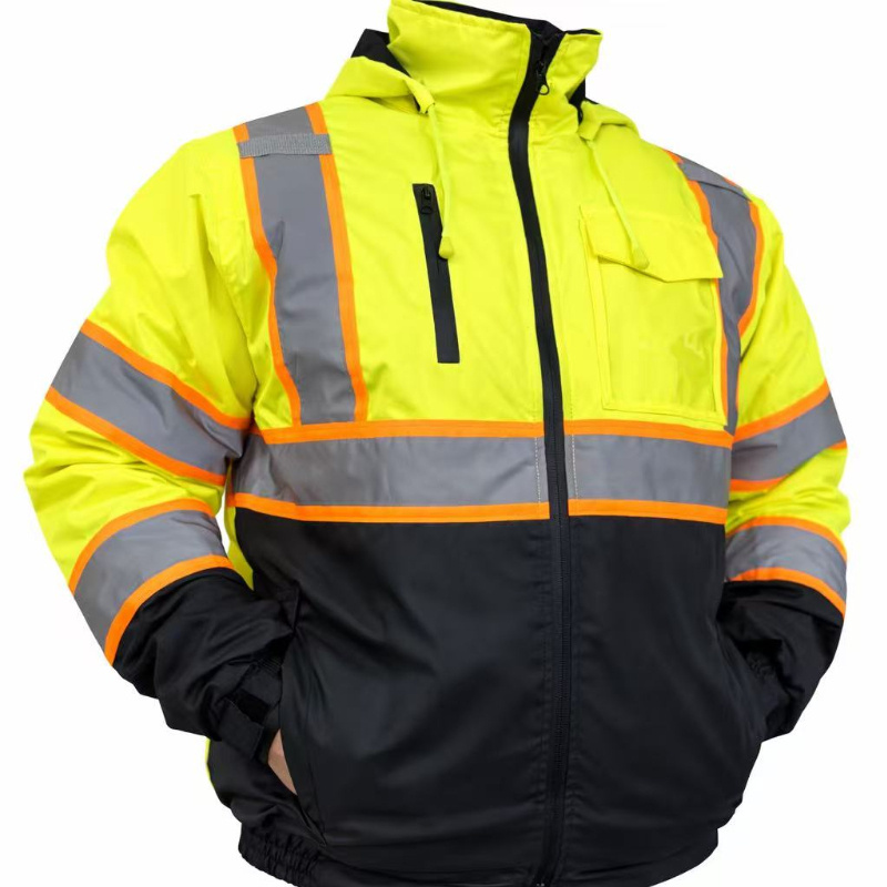 waterproof safety   quilt lined jacket winter rain jacket hi vis reflective ansi class 3 work rain coat