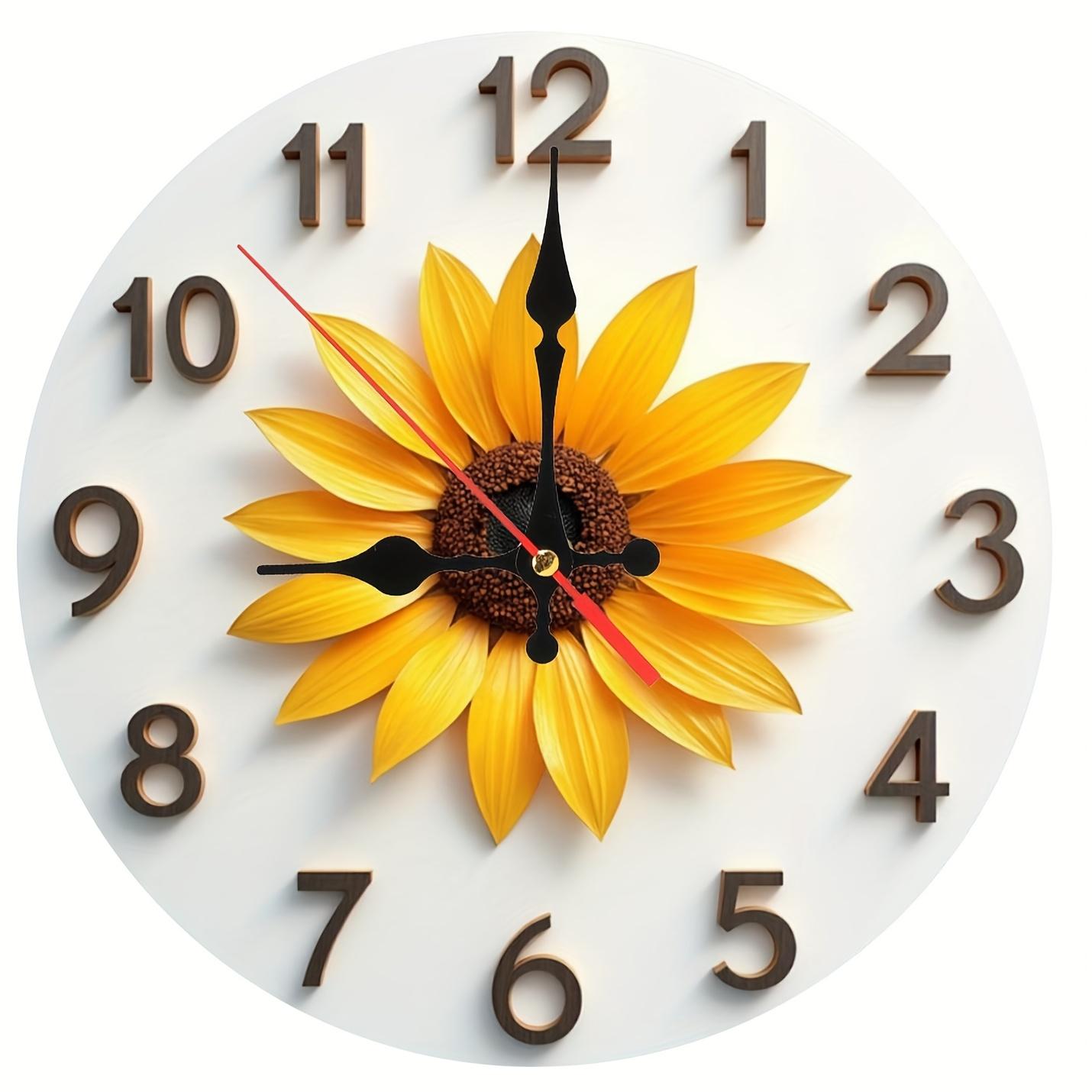 TEMU 1pc Large Face Round Wall Clock - 9.84 Inch (25cm) Clock With Hands & Yellow Sunflower, Silent Non-ticking Japanese Quartz Movement,