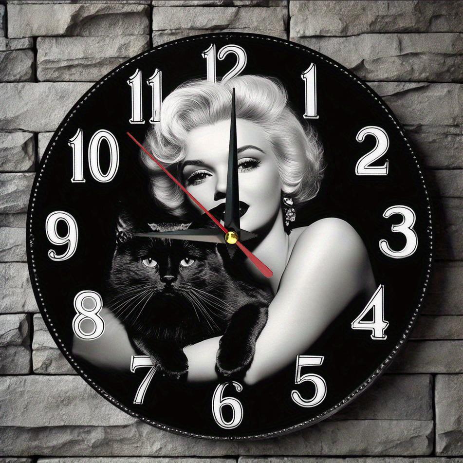 TEMU 1 Piece Fashion Wooden Round Wall Clock With Woman And Cat Design, Silent Farmhouse Decoration, Suitable Kitchen, Bedroom, Office, Easy To Read,