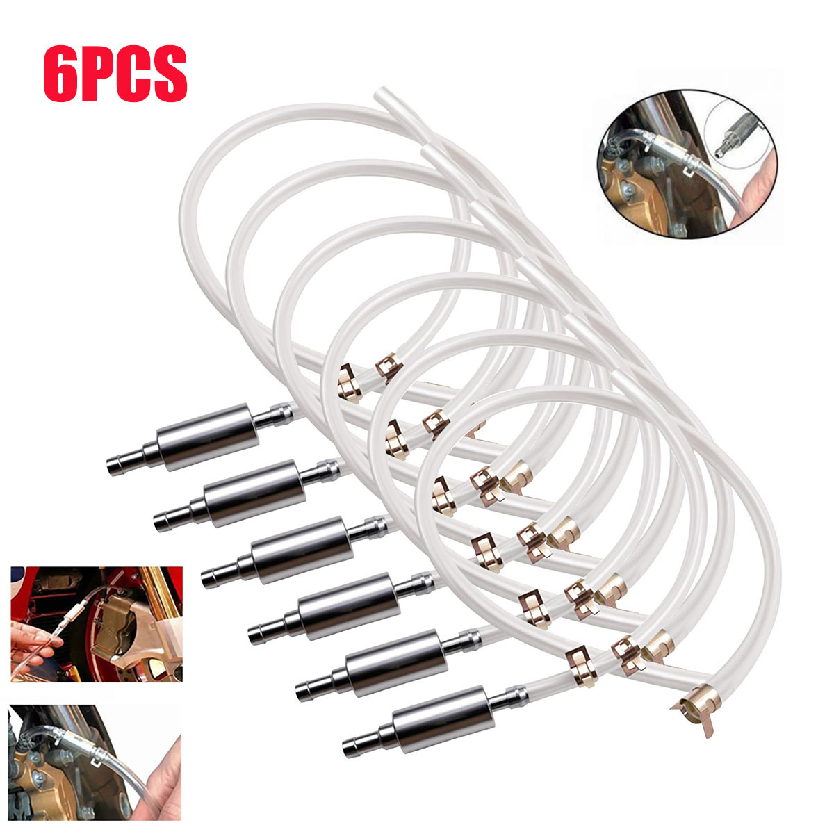 TEMU 6pcs Car Clutch Brake Bleeder Hose Hydraulic Clutch 1 Way Valve Tube Bleeding Tool Replacement Adapter Kit Auto Accessories