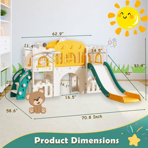 7 in 1 toddler slide kids climber slide with storage space and non slip steps toddler playset with basketball and telescope indoor outdoor playground for toddlers