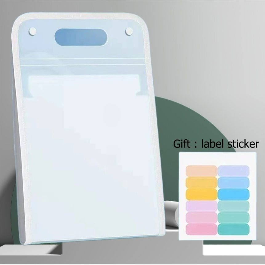 1pc File Bag, 13 Compartments For Storage,   With 12 Types Of Classification Labels, Waterproof And Durable, Suitable (White, Pink, Green and Blue)