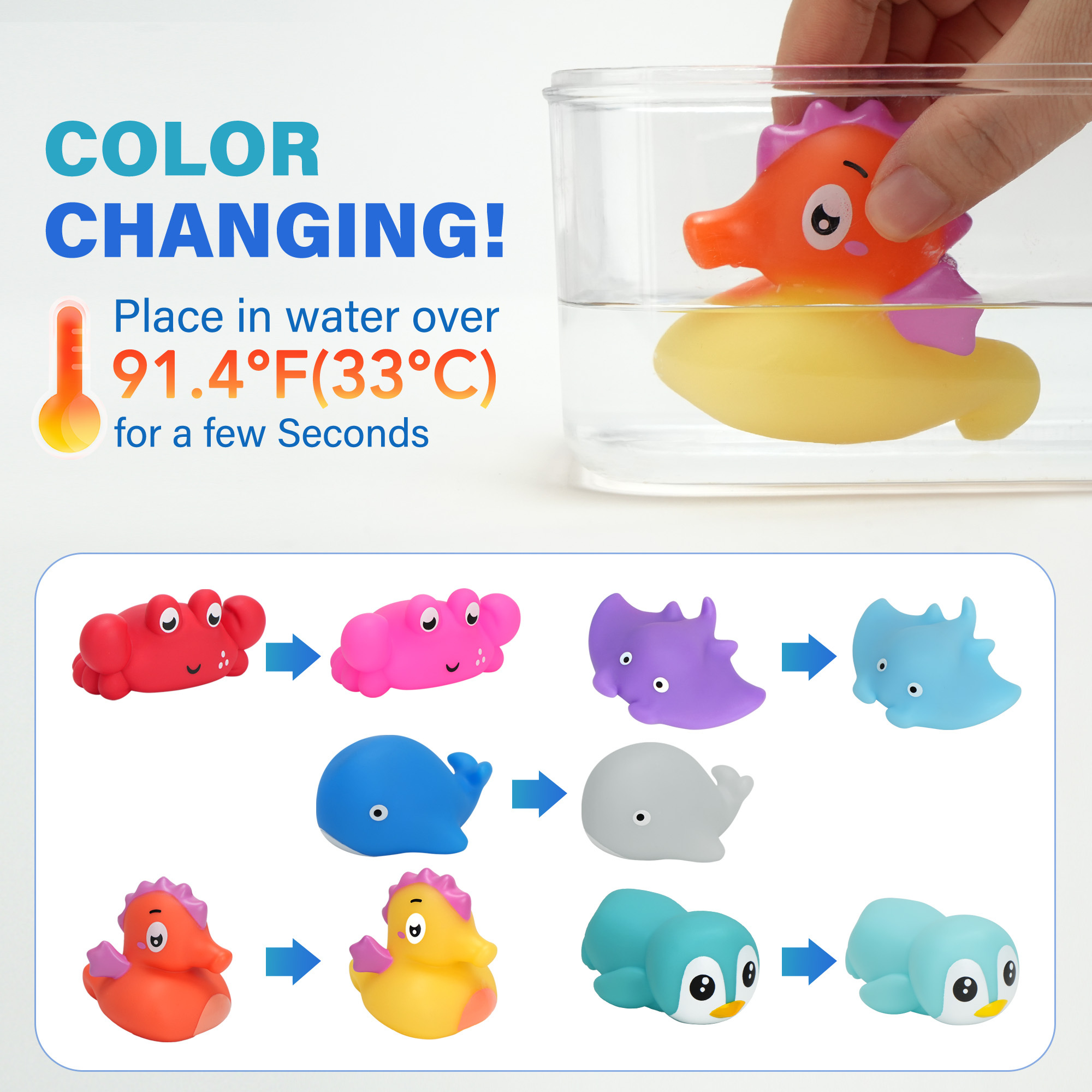 TEMU 5pcs Color Changing Baby Bath Toys For Kids, No Hole Baby Tub Toys, Sea Animal Bathtub Shower Toys, Christmas Gifts