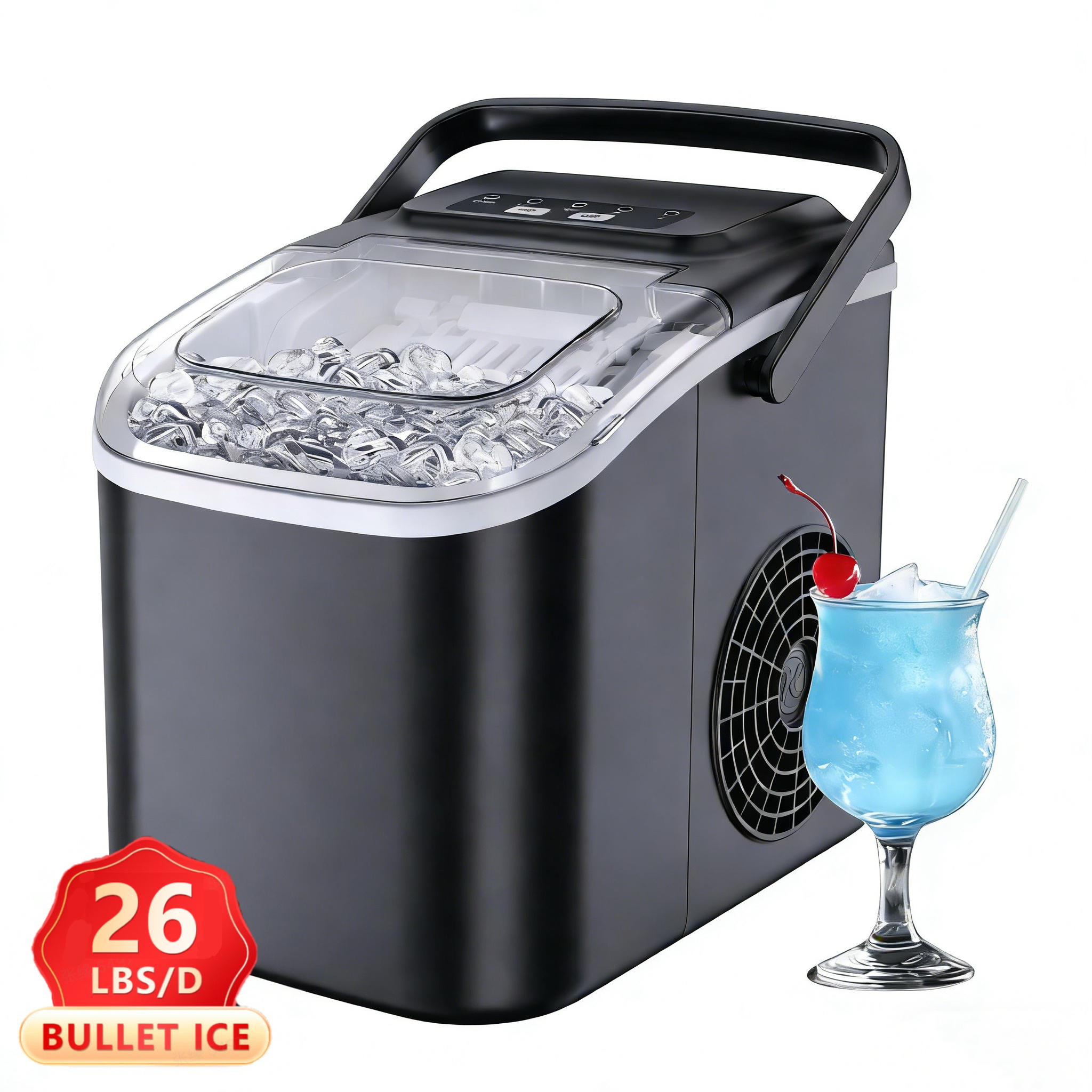 TEMU Portable Ice Maker Countertop, 8 Cubes Ready In 6 Mins, 2 Ice Size Options (s/l)，26 Lbs In 24 Hours Self-cleaning Ice Maker Machine With Basket And Scoop For Home/kitchen/camping/rv (black)