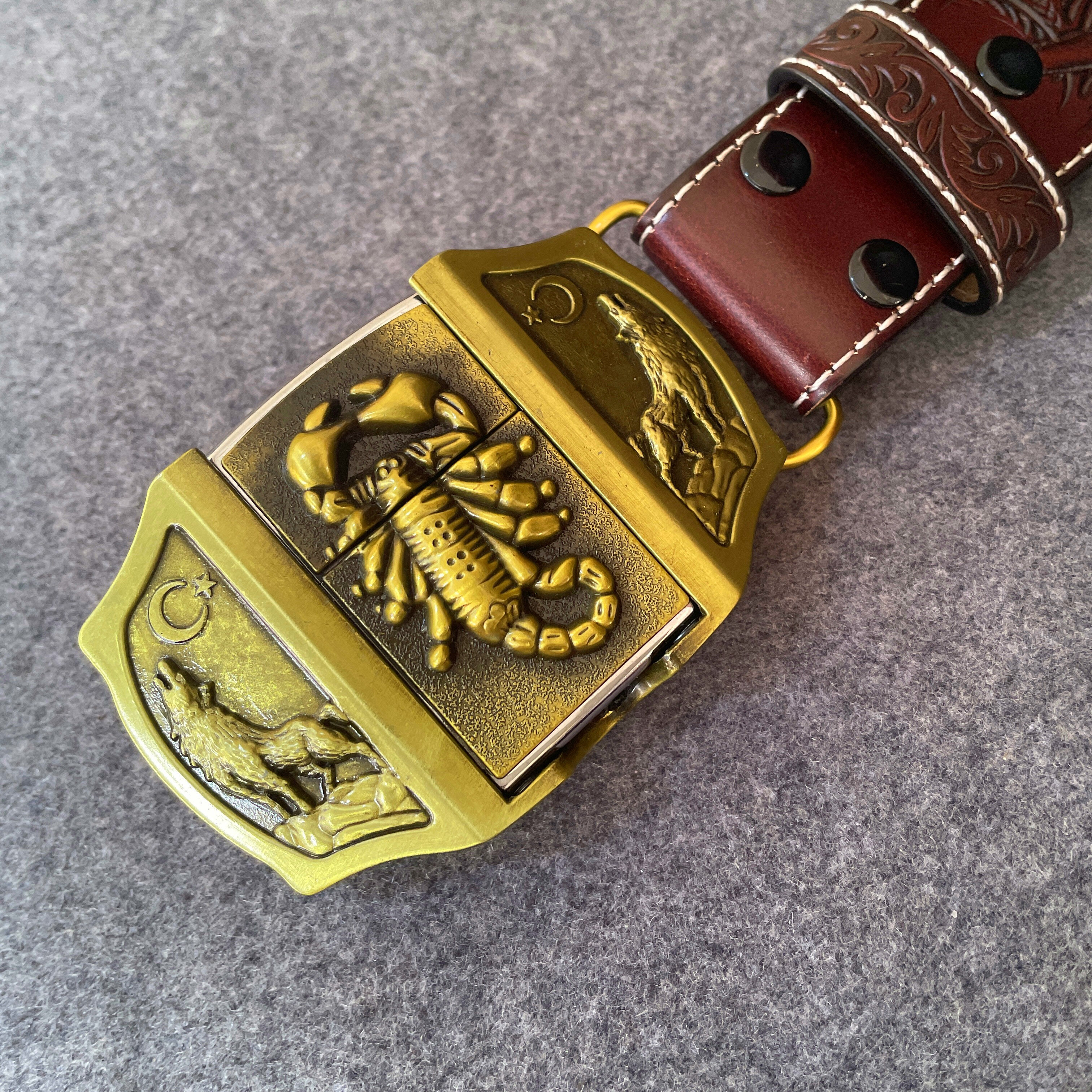 Antique Bronze -shaped Belt With A Detachable Lighter; Alloy, Vintage Western Style Belt ; A Fashionable Accessory Suitable For Men And Women.