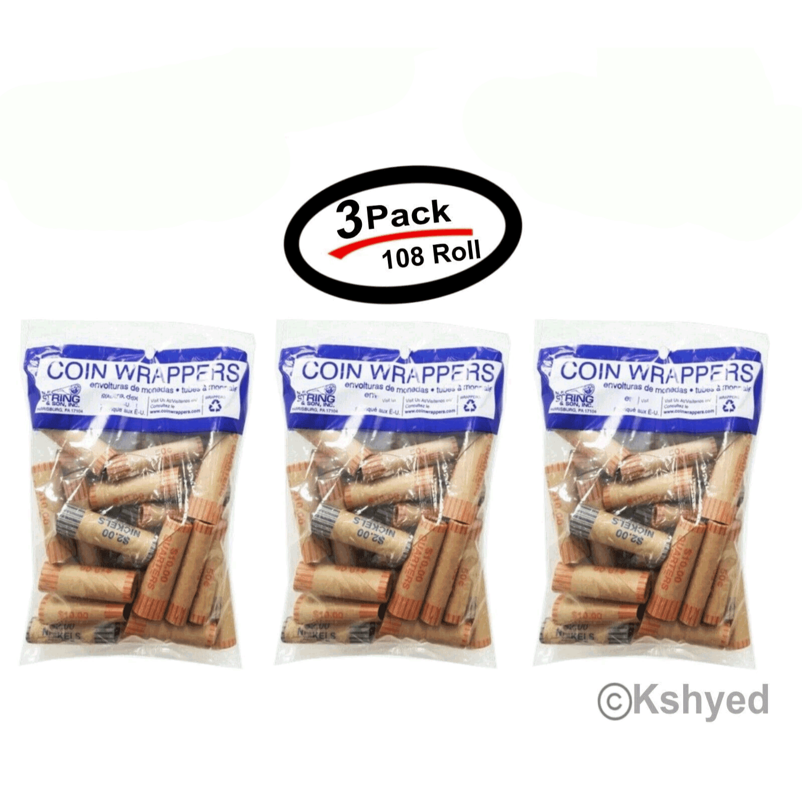 TEMU 108 Rolls Assorted Coin Wrappers Tubes Quarters Pennies, Money Handling (3 Pack) - New