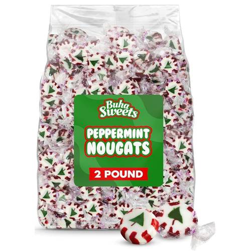 bulk christmas peppermint nougats 2 soft candy with green christmas tree center individually wrapped for candy bowls parties gifts 110 pieces