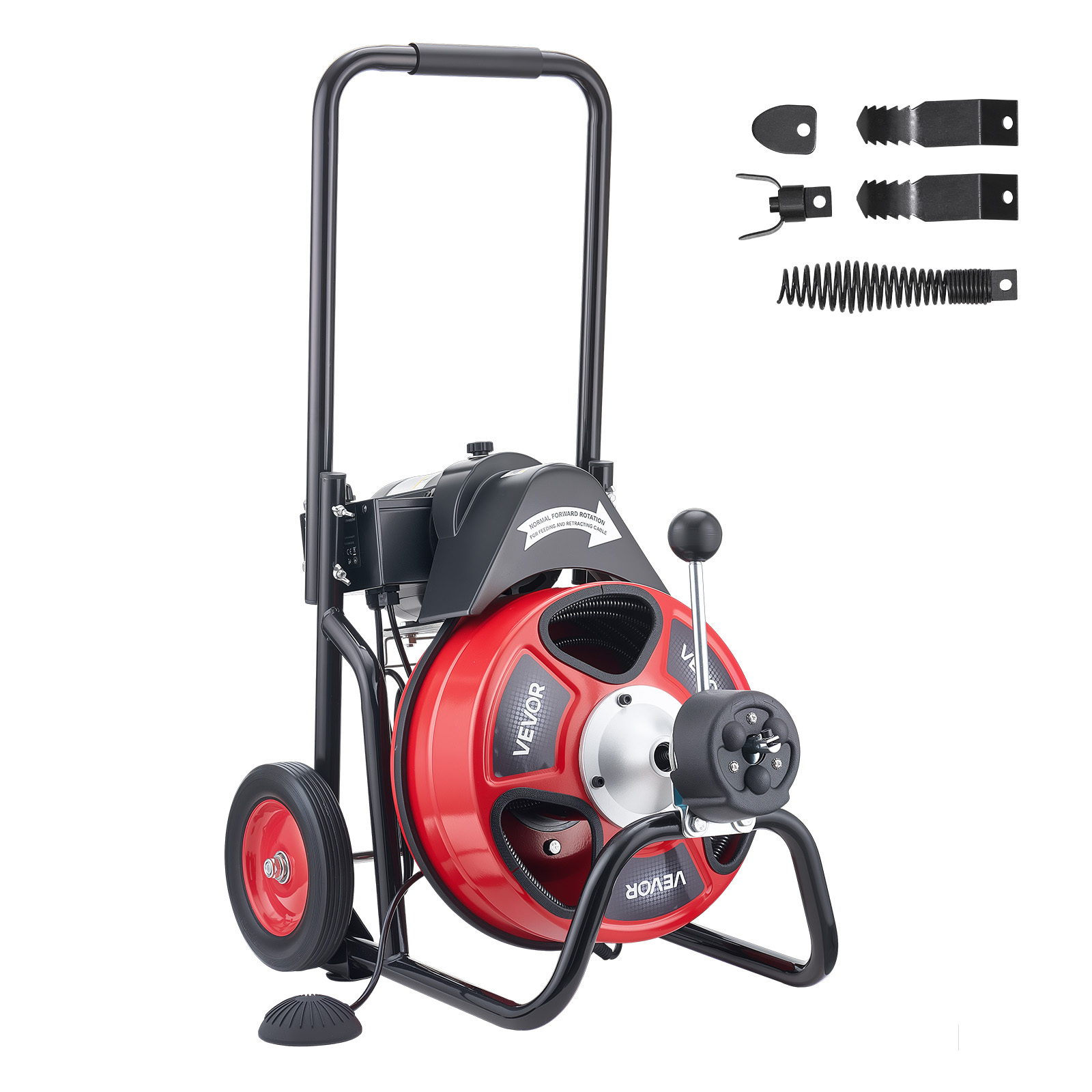 TEMU Vevor Drain Cleaner Machine 100 Ft X 1/2 Inch, Auto Feed Sewer Auger On Wheels, Portable Drain Cleaning Machine With 4 Cutters & Air-activated