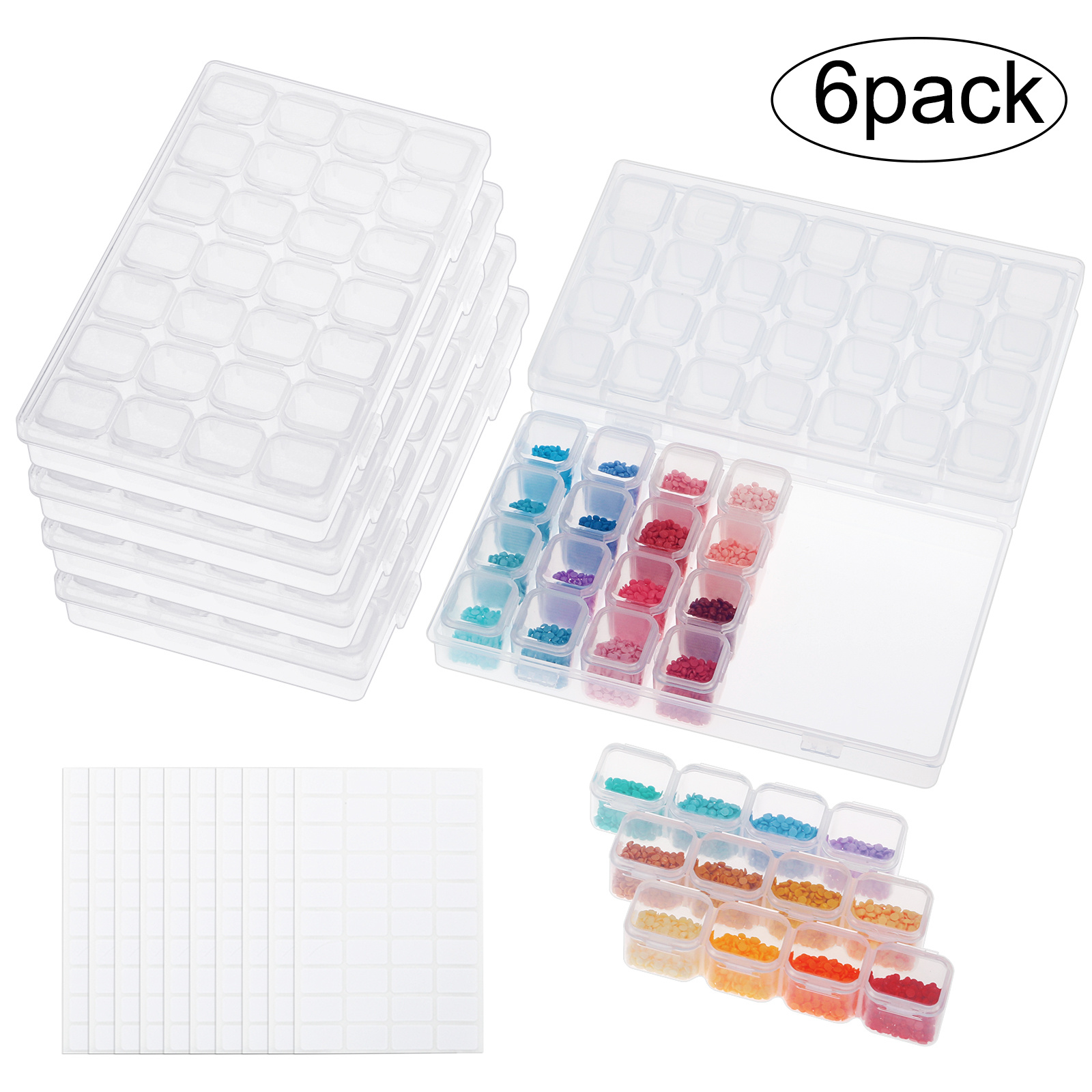 TEMU Whonline Diamond Painting Storage Containers (6/12pcs 28 Grids), Clear Bead Organize Boxes, Plastic Bead Storage Containers, For Jewelry And