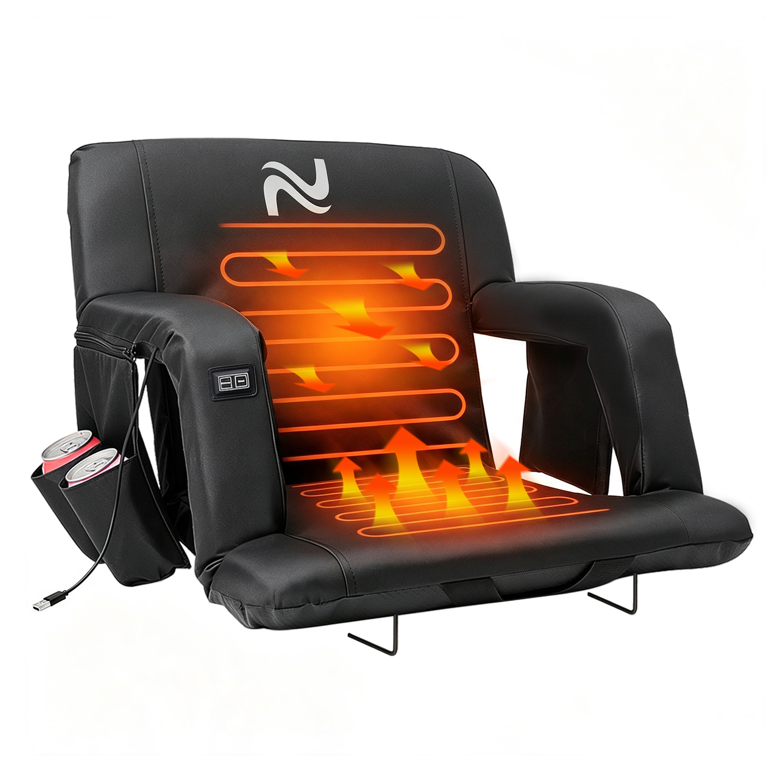Heated Stadium Seat Seat With Back & Arm Support, Portable 6 Reclinng Positions Stadium Seating For , Seats For Sports Events, Outing, Travelling, Hiking