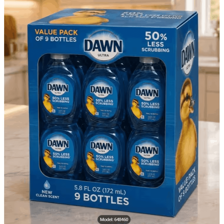 TEMU Bulk Dishwashing Liquid Bundle - 9-pack Of 5.8 Oz Bottles | Clean Scent, 50% Less Scrubbing